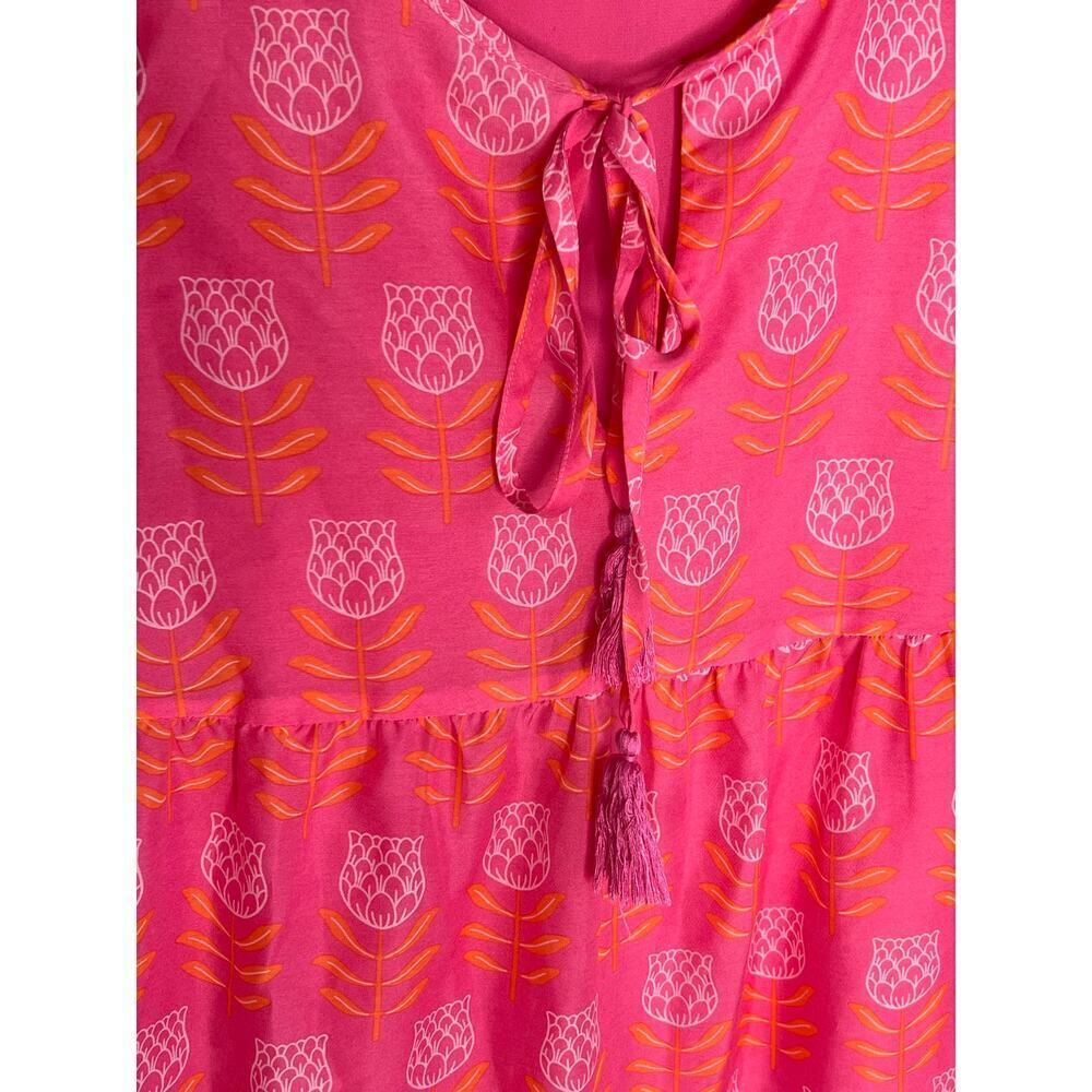 J. Marie The Maeve Short Sleeve Tie Neck Tiered Mini Sundress Pink Womens Size M - Picture 5 of 11